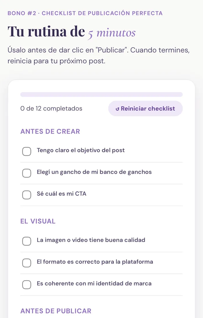 Checklist de Publicación Perfecta de Chispa Creativa™